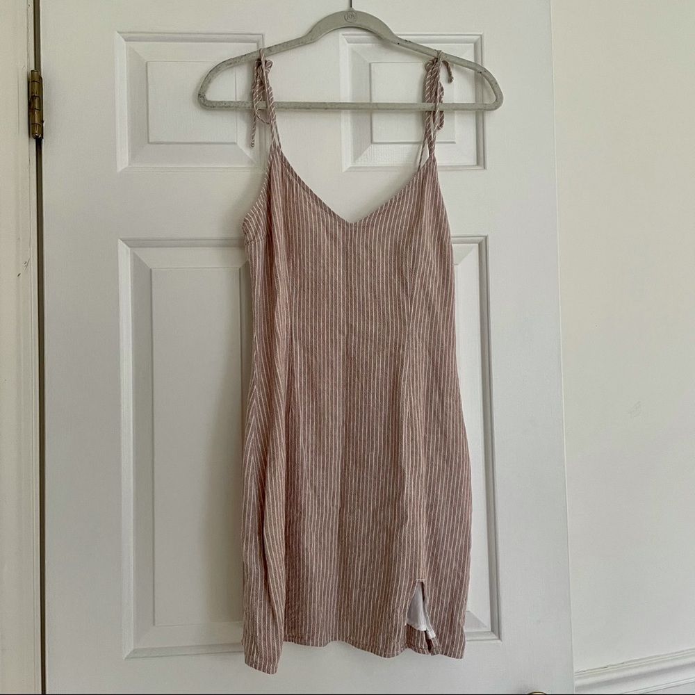 Abercrombie Beige Striped Mini Dress w/ Tie Straps